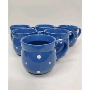 6 Temp-Tations Polka Dot Cups 12 oz Mugs Temptations By Tara Blue Dots